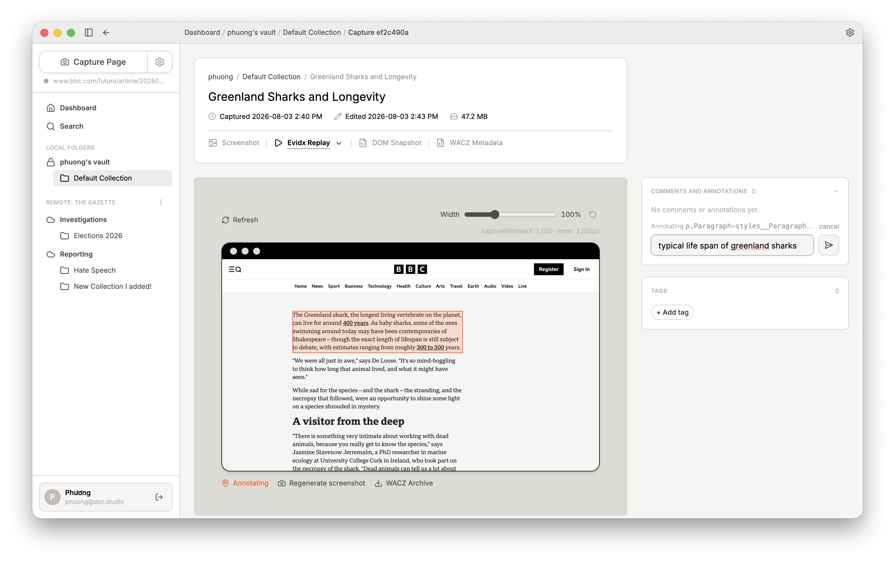 Adding a comment in the annotation column to save it