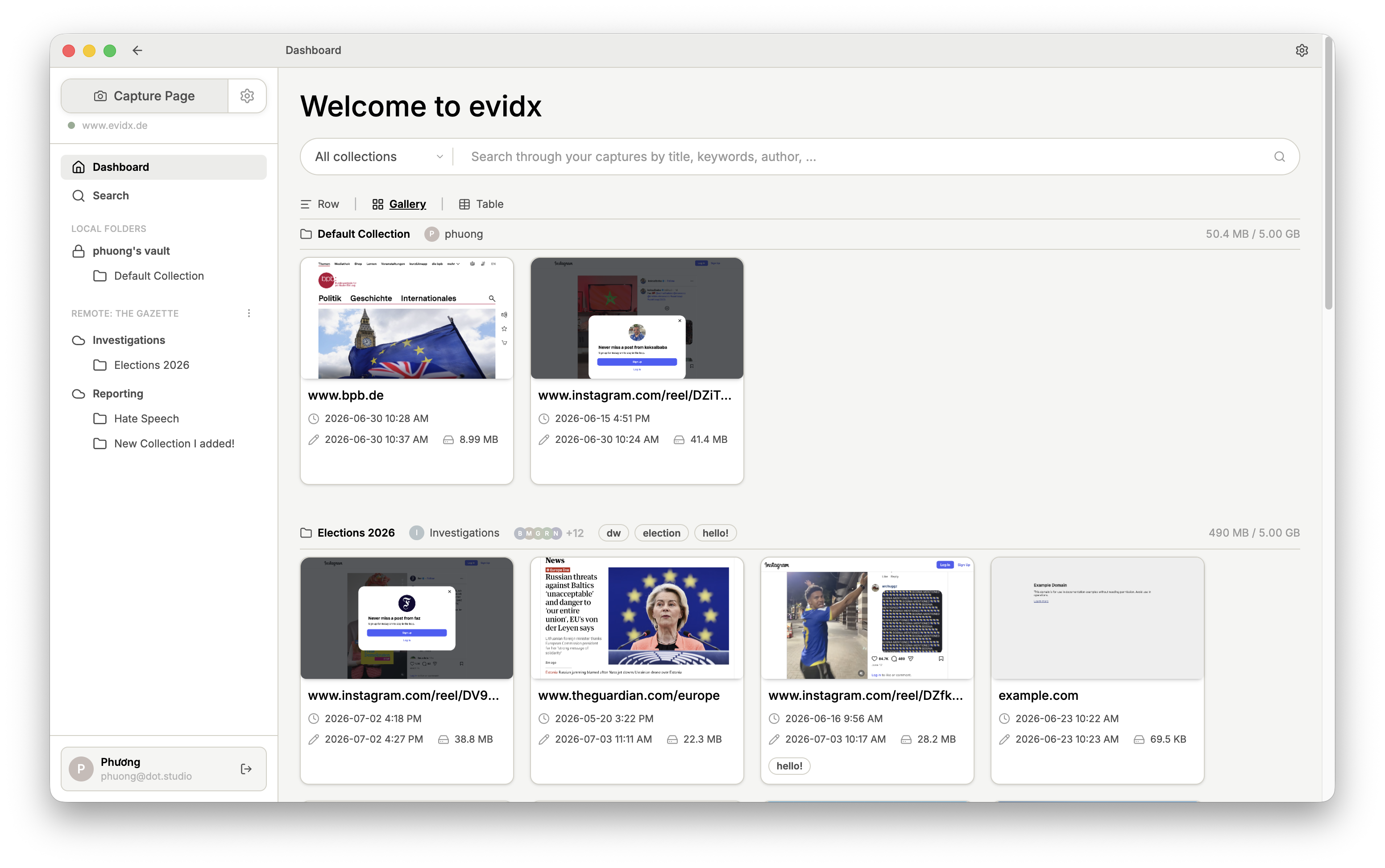 evidx sidebar with the Capture Page button highlighted