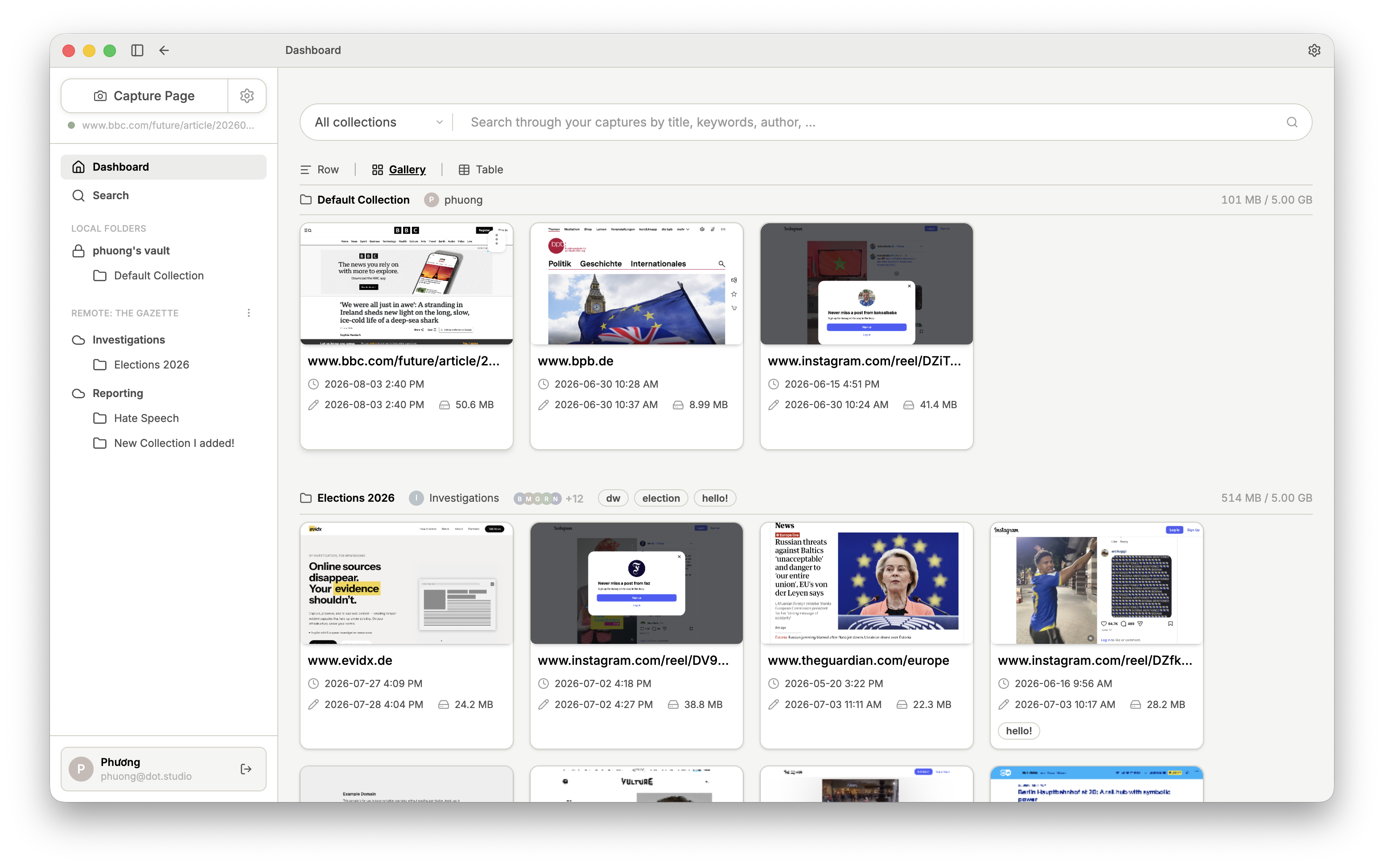 The Capture Page button and a preview confirming the correct page is selected