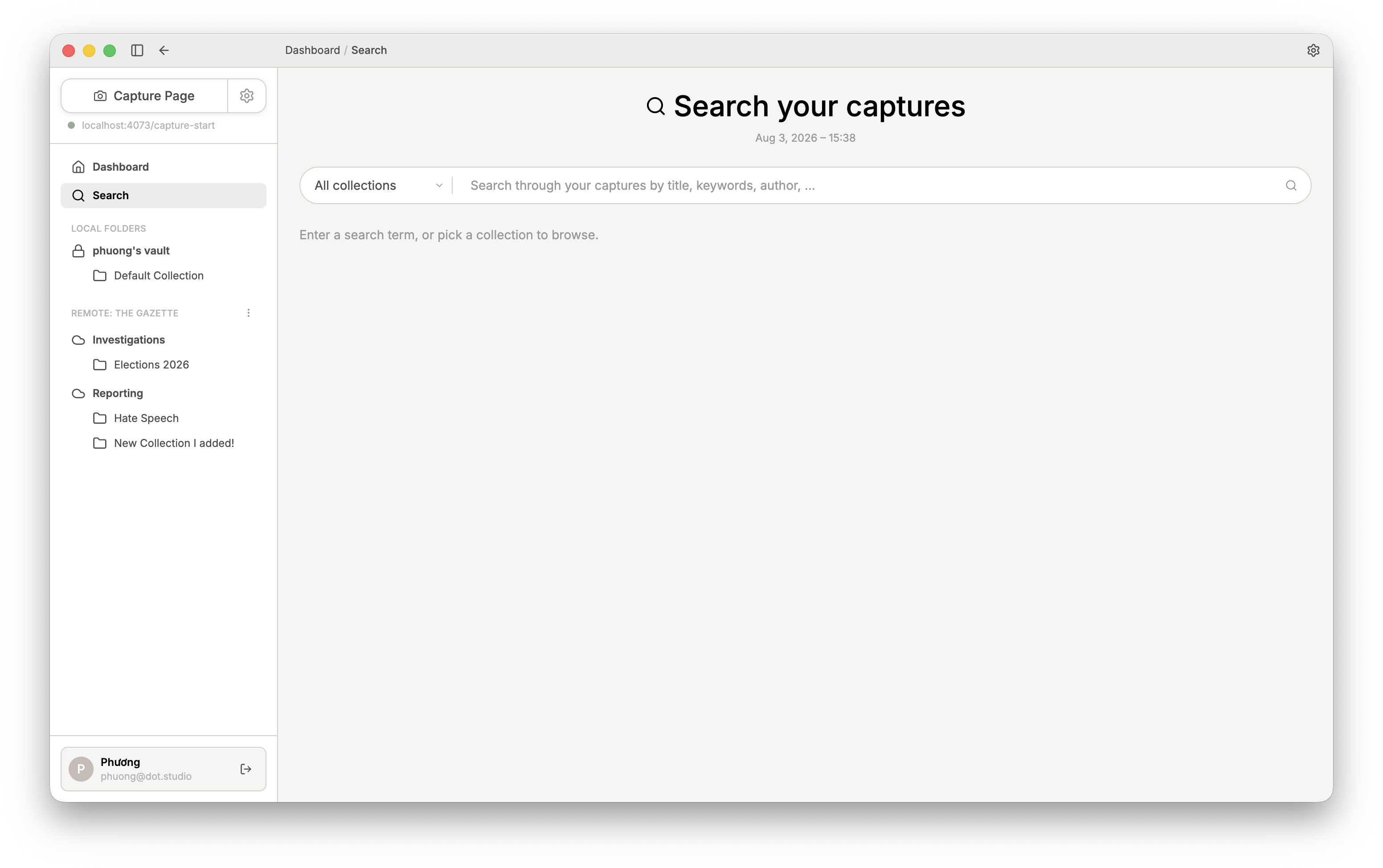 The Search panel in the evidx sidebar