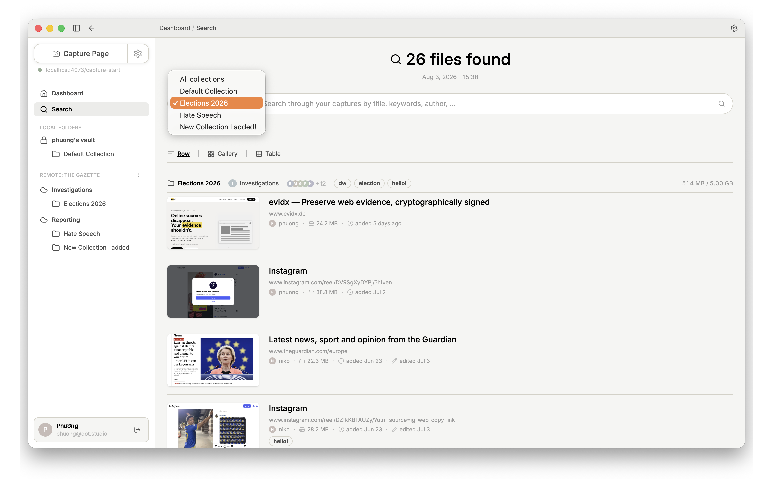 Search filters for Collection, title, keywords, and author