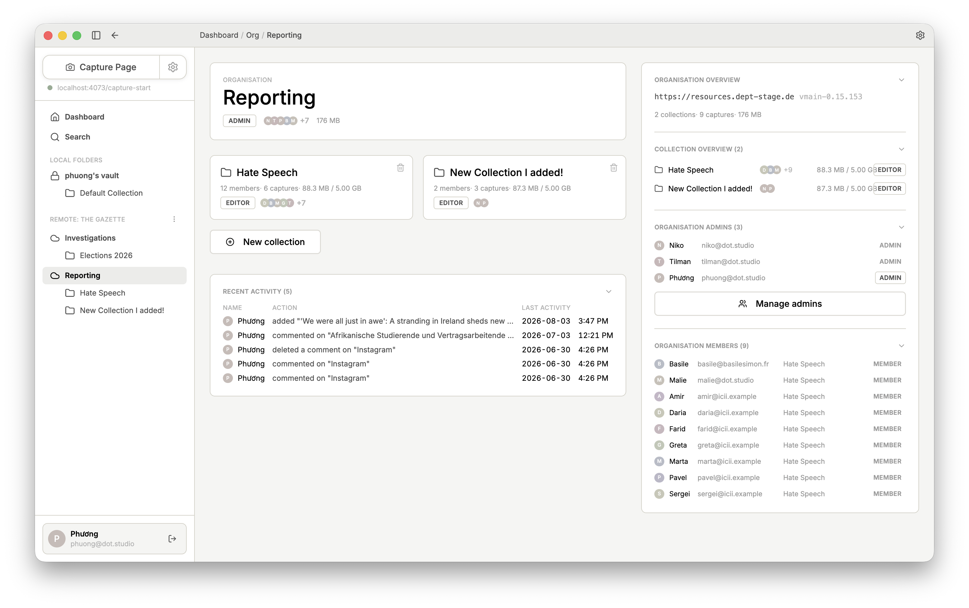 Inviting a new member to an organization from the Overview